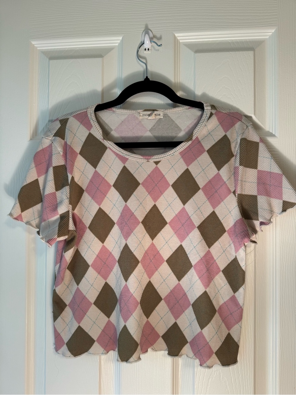 Moa Moa Pink & Brown Argyle Crop Top